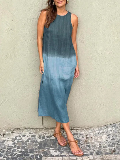 Sleeveless Summer Slit Ombre Dress