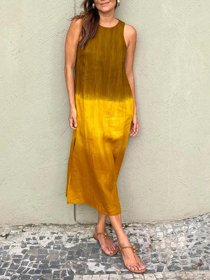 Sleeveless Summer Slit Ombre Dress