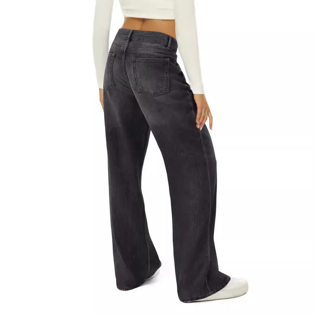 Loose Fit Wide Leg Denim Jeans - Casual Women's Pants