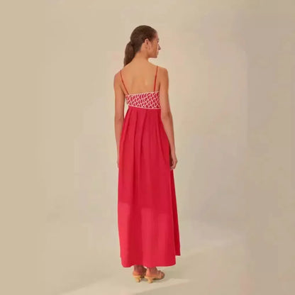 Fish Embroidered Red Summer Slip Dress