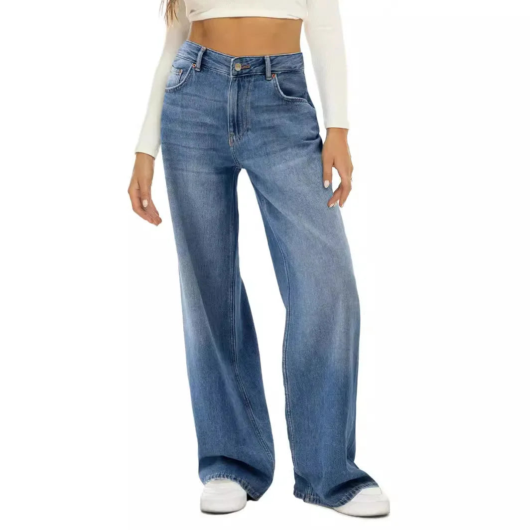 Loose Fit Wide Leg Denim Jeans - Casual Women's Pants