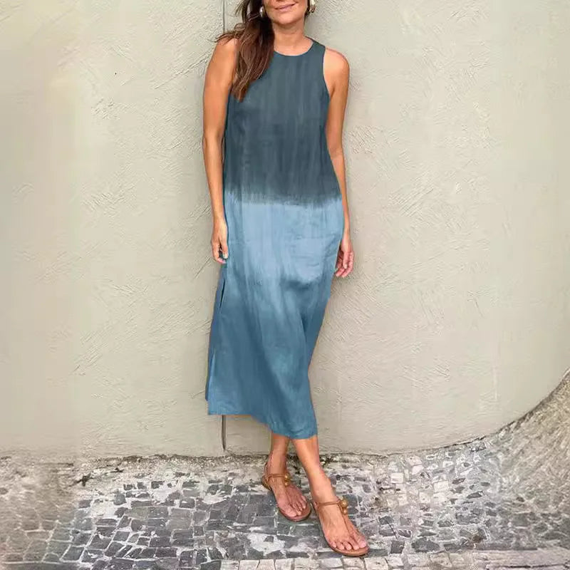 Sleeveless Summer Slit Ombre Dress