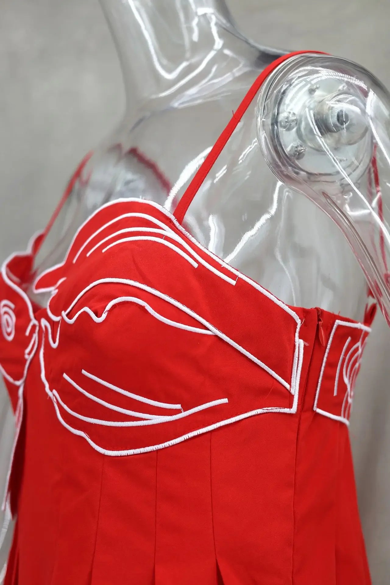 Fish Embroidered Red Summer Slip Dress