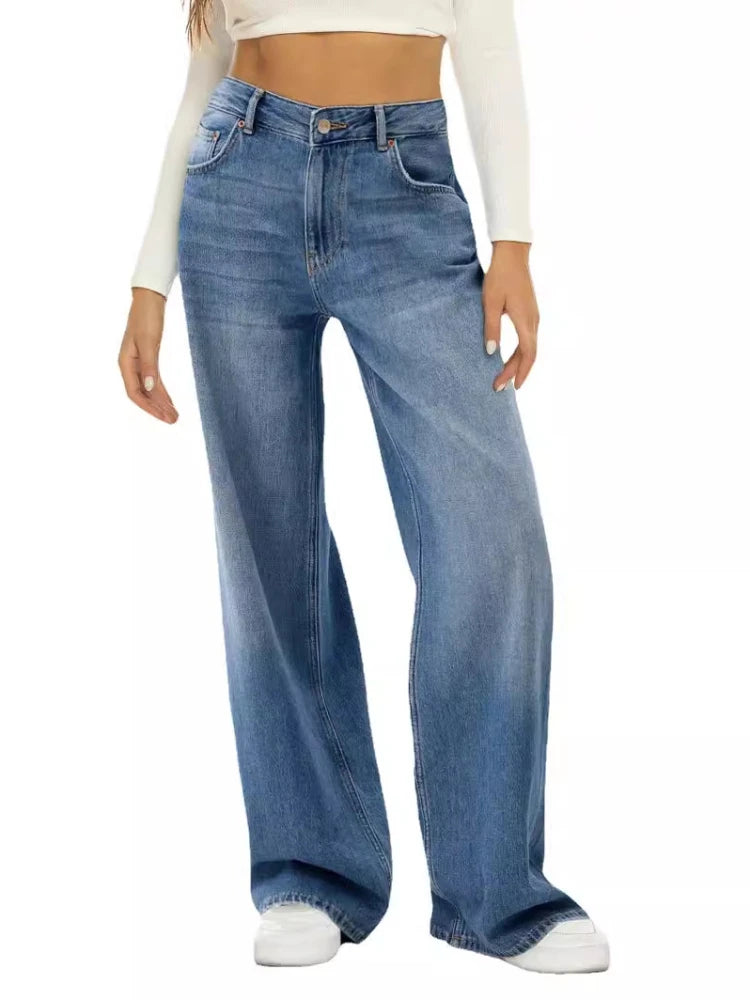 Loose Fit Wide Leg Denim Jeans - Casual Women's Pants