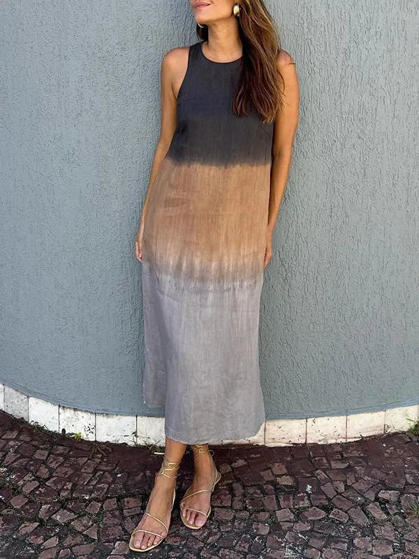 Sleeveless Summer Slit Ombre Dress