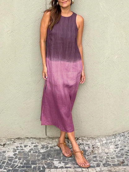 Sleeveless Summer Slit Ombre Dress